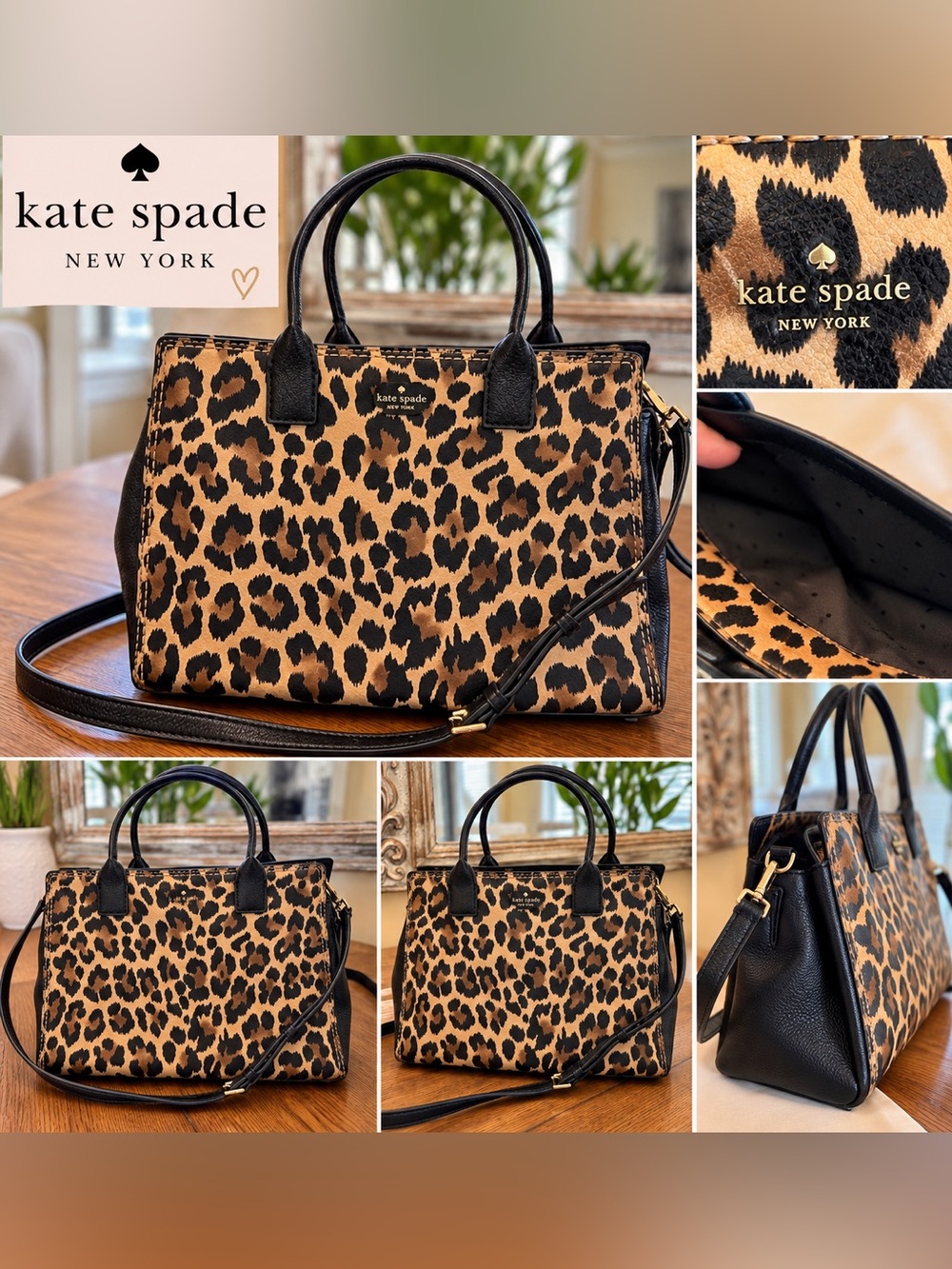 Kate Spade New York Leopard Print Satchel Tote Bag w/ Crossbody Strap + Dust Bag